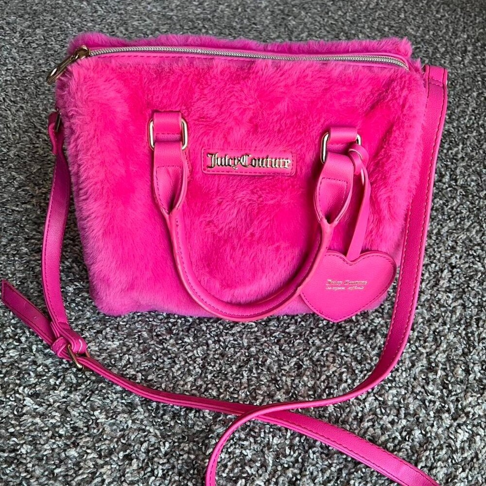 Y2K Juicy Couture Pink Faux Fur Shoulder Bag Coquette Fuzzy Girlhoodcore Cutesy